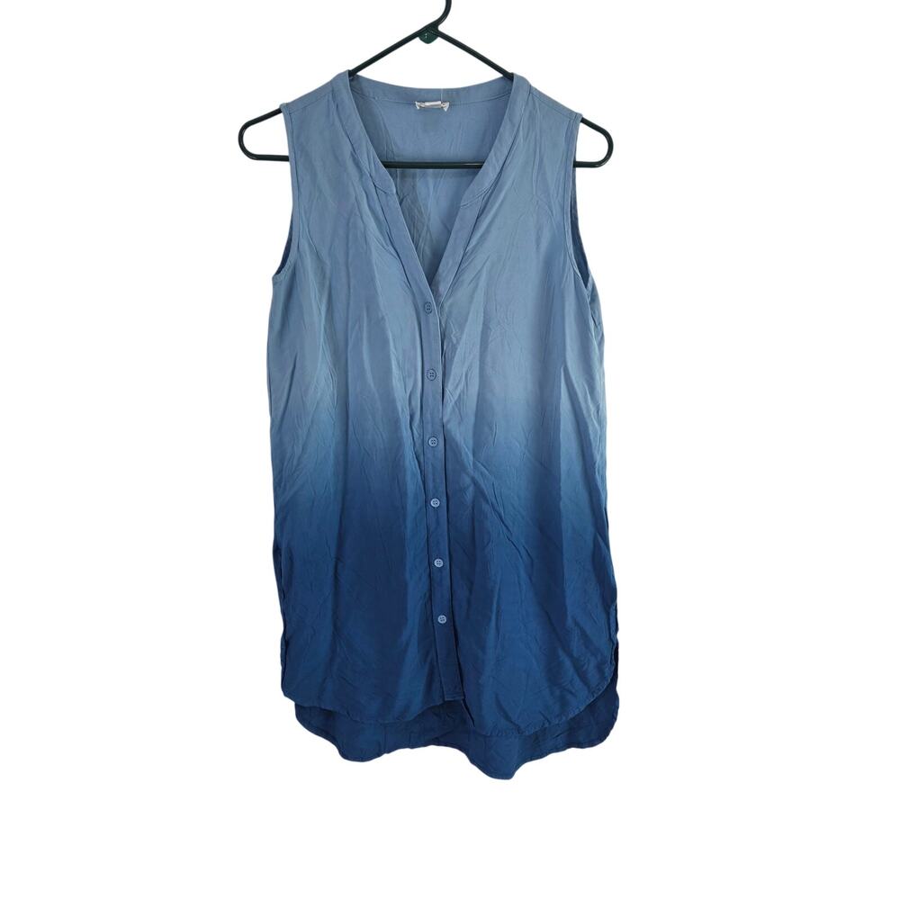 Spense Button Front Tunic Top‎ L Womens Ombre Sleeveless Flowy Blue Casual
